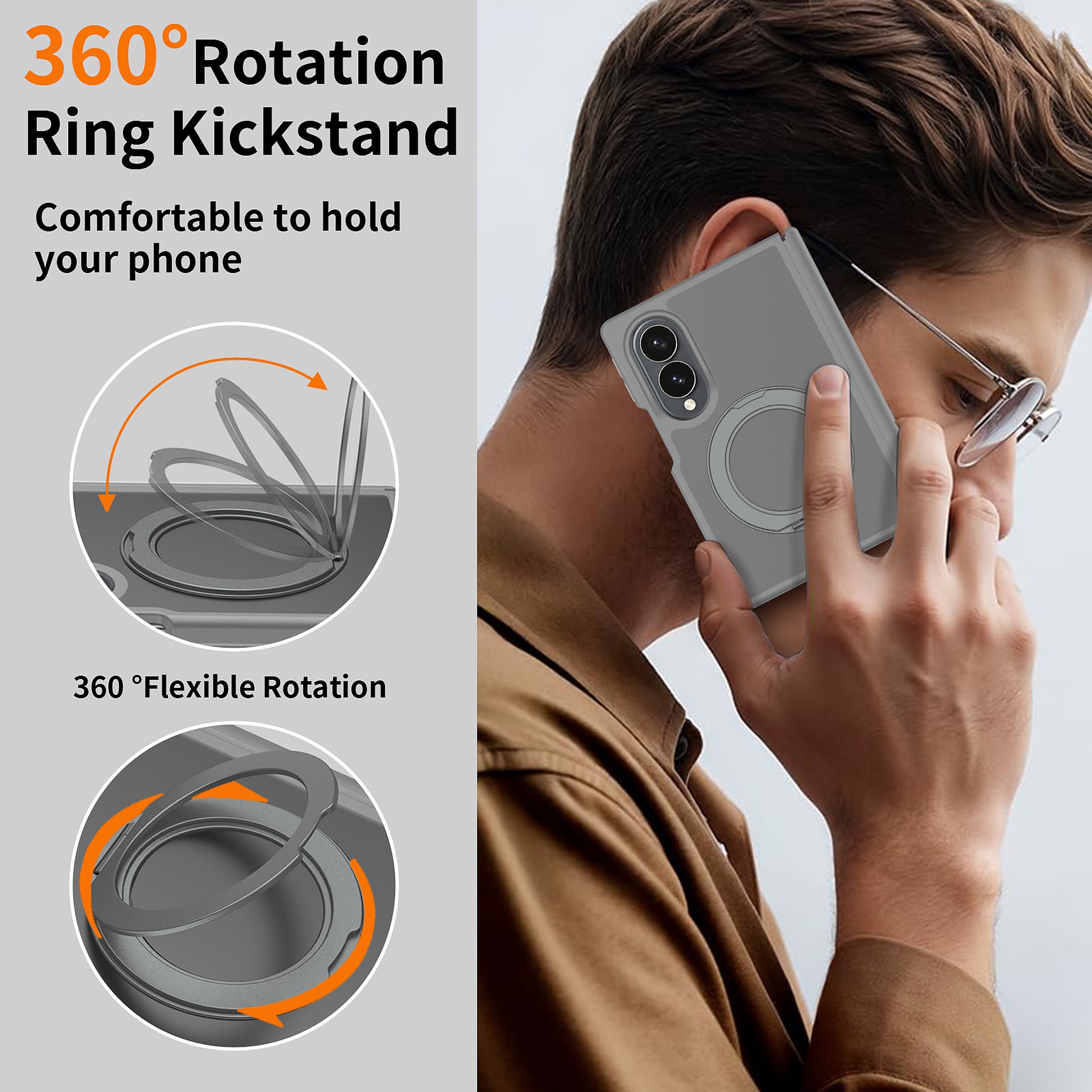 SendaFit Matte Skin-Feel 360° Stand Fold-Open No Front Frame Case for Galaxy Z Fold 8 detail 6