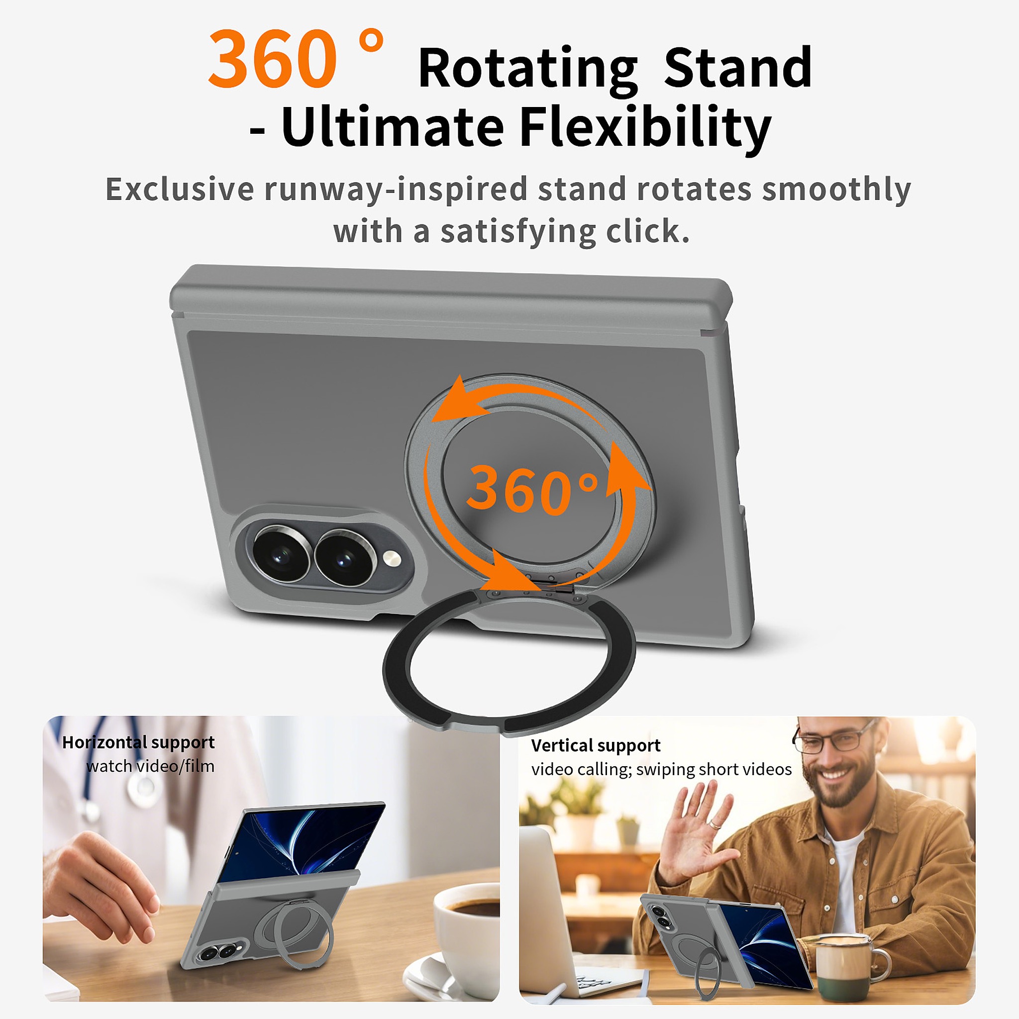 SendaFit Matte Skin-Feel 360° Stand Fold-Open No Front Frame Case for Galaxy Z Fold 8 detail 7