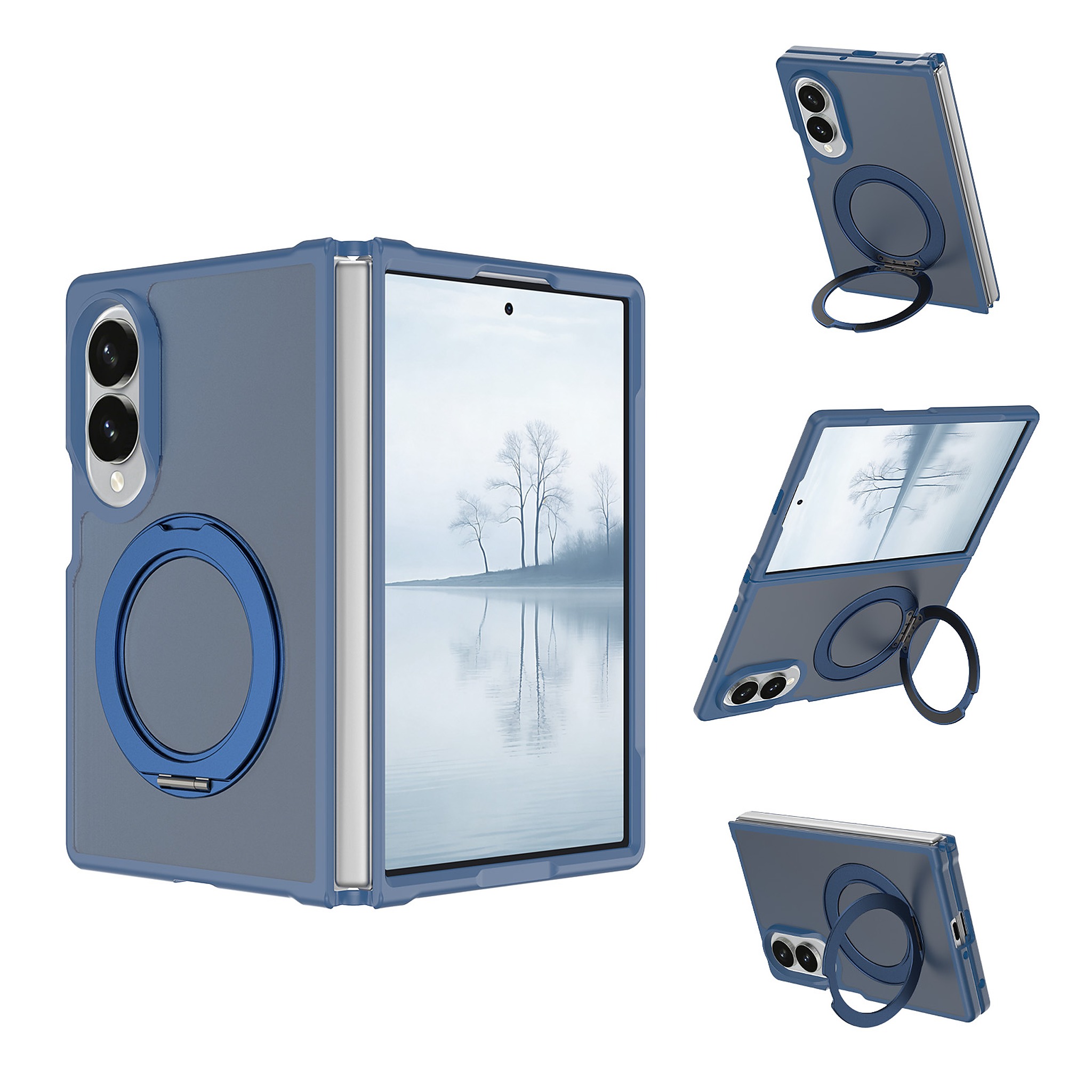 SendaFit Matte Skin-Feel 360° Stand Fold-Open Case for Galaxy Z Fold 8 - Royal Blue