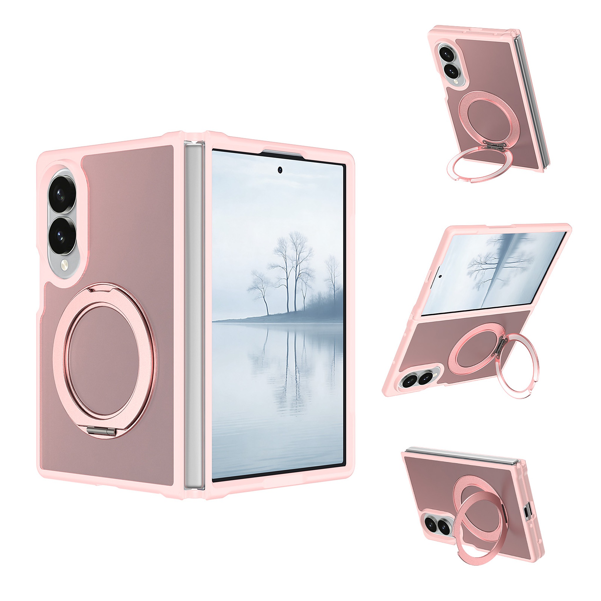 SendaFit Matte Skin-Feel 360° Stand Fold-Open Case for Galaxy Z Fold 8 - Light Pink