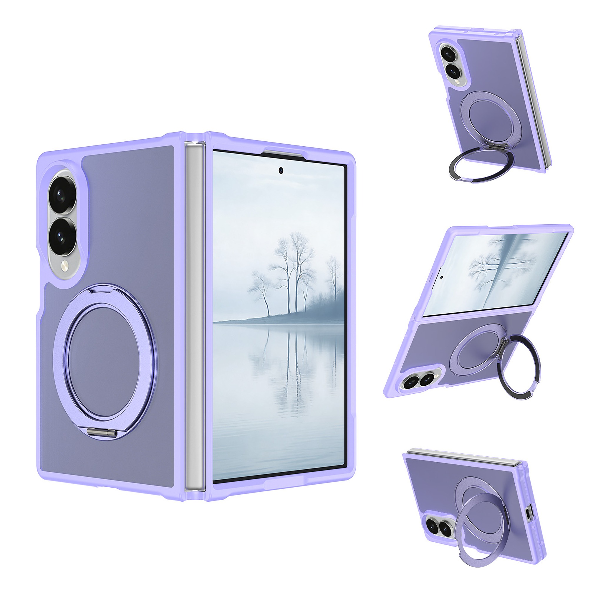 SendaFit Matte Skin-Feel 360° Stand Fold-Open Case for Galaxy Z Fold 8 - Light Purple