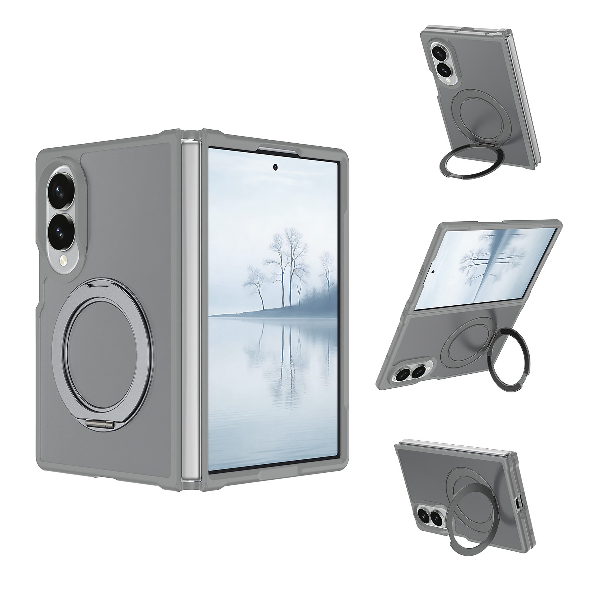 SendaFit Matte Skin-Feel 360° Stand Fold-Open Case for Galaxy Z Fold 8 - Dark Gray