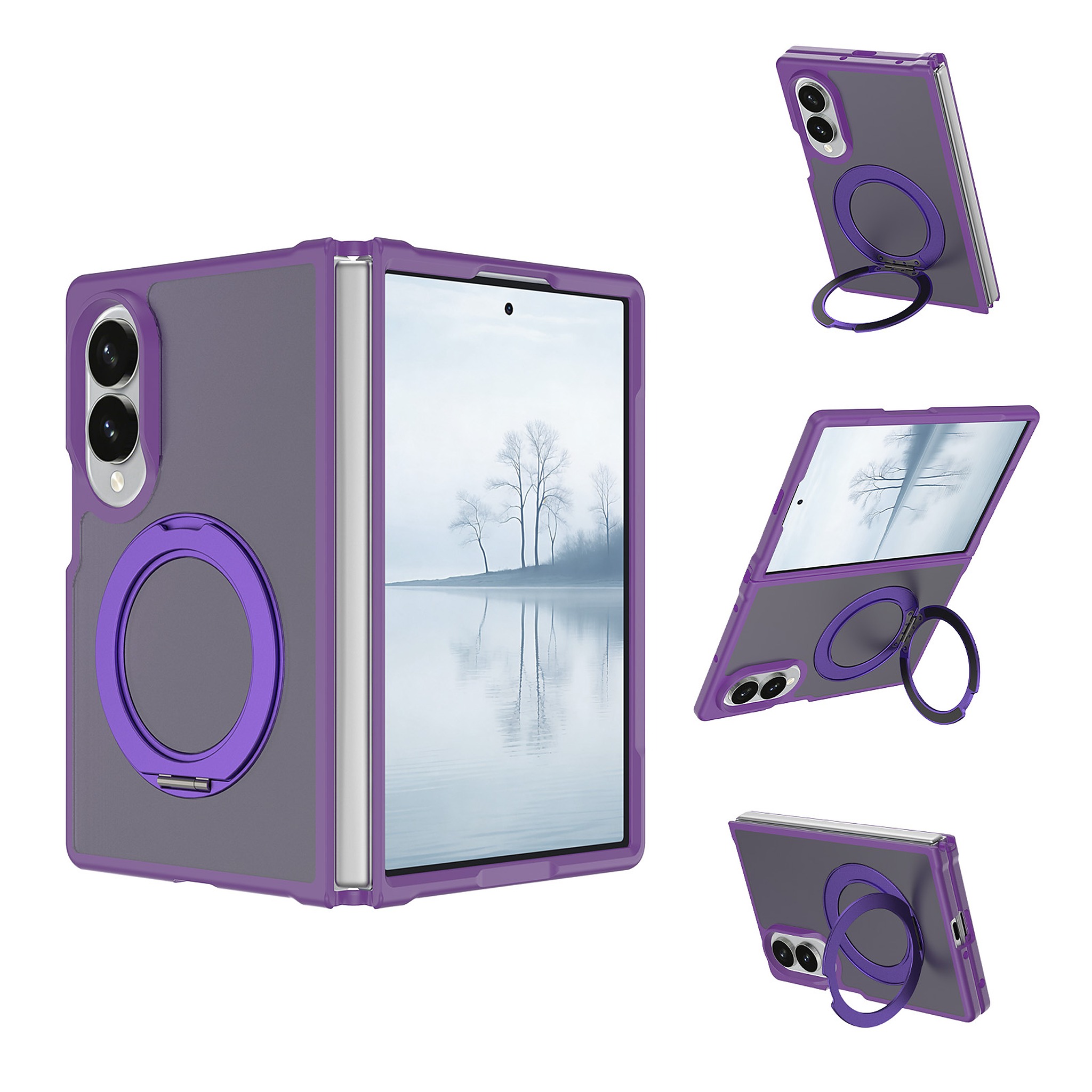 SendaFit Matte Skin-Feel 360° Stand Fold-Open Case for Galaxy Z Fold 8 - Deep Purple