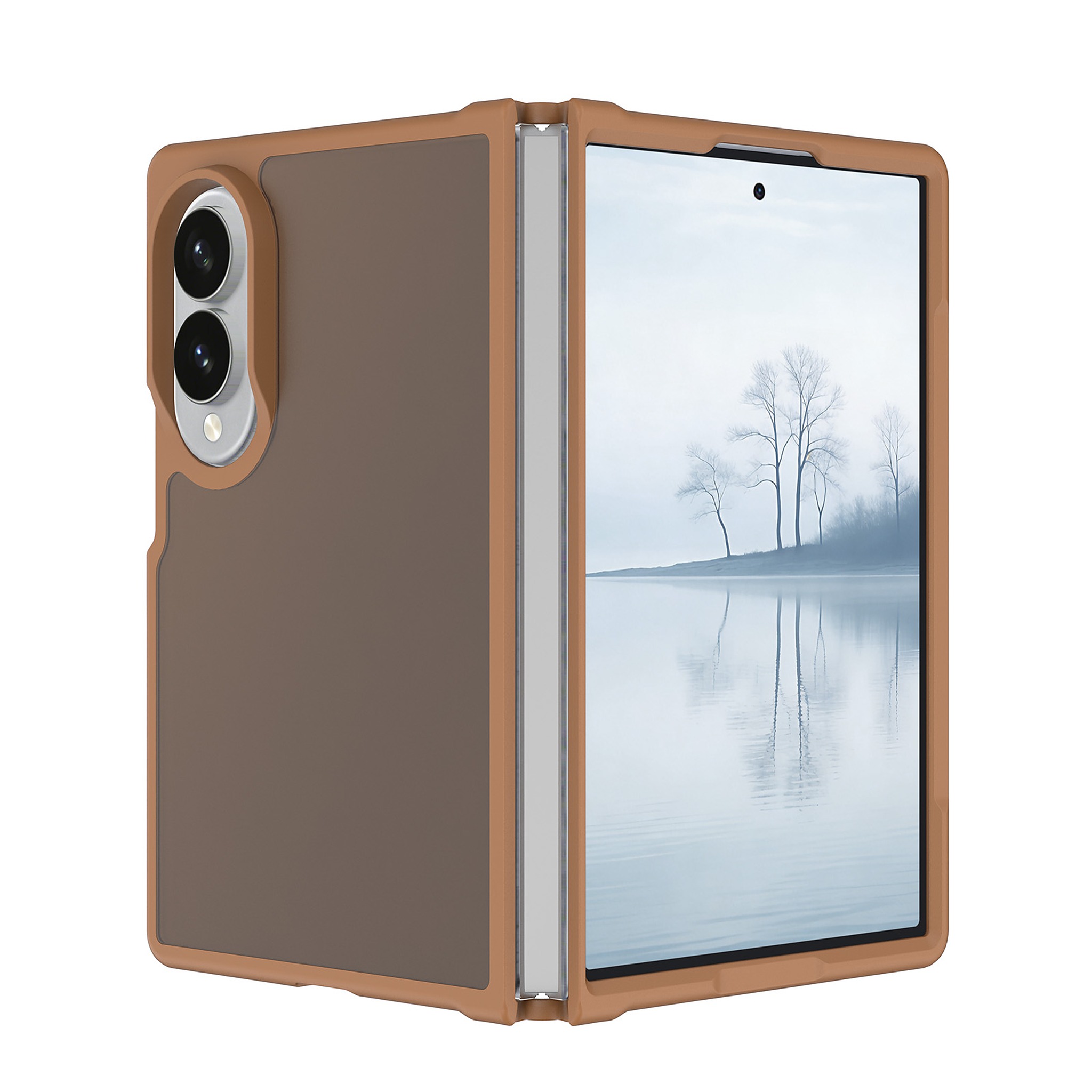 SendaFit Matte Skin-Feel Two-in-One Fold-Open Case for Galaxy Z Fold 8 - Coffee Brown