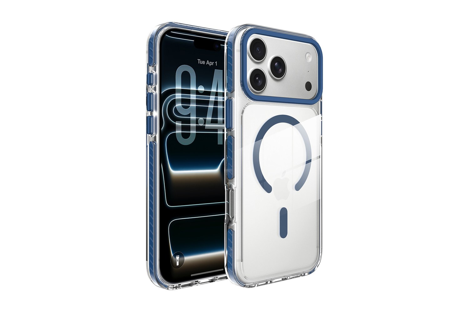 Clear MagSafe iPhone 17 case with silver ring on white background - SendaFit N52 magnet guide