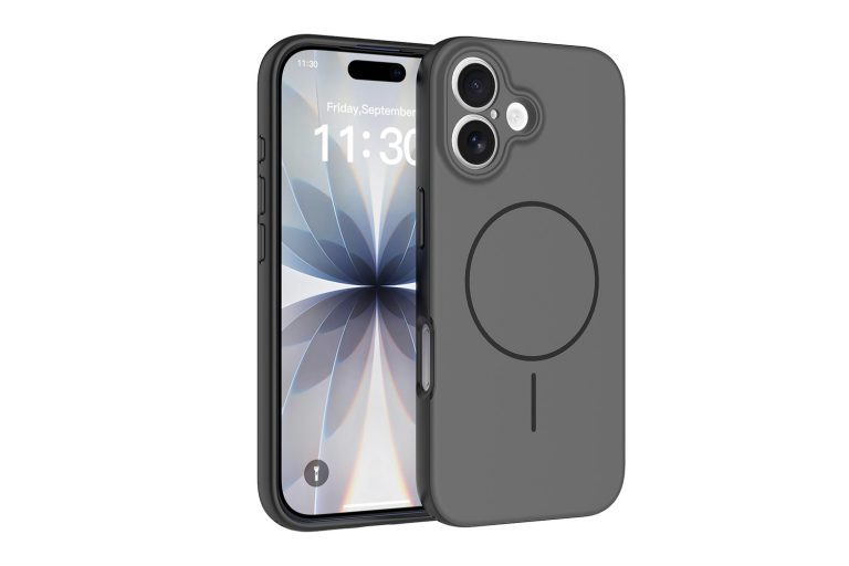 Graphite grey matte MagSafe phone case with camera control button, front and back view on white background - SendaFit Jordan phone case import guide