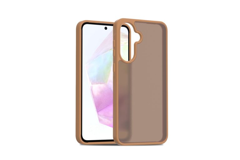 Coffee brown Galaxy A36 matte case on white background - SendaFit Kuwait import guide