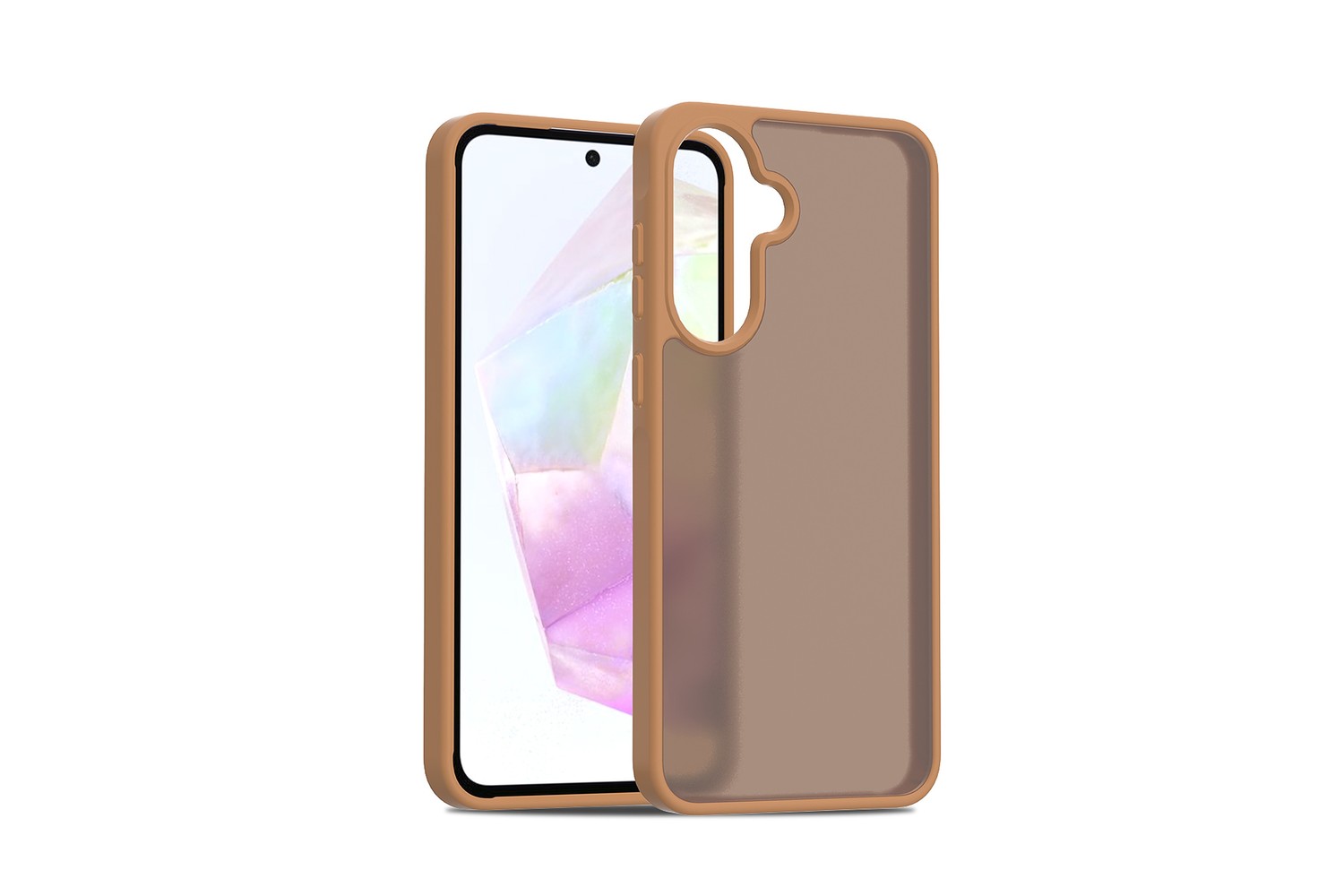 Coffee brown Galaxy A36 matte case on white background - SendaFit Kuwait import guide