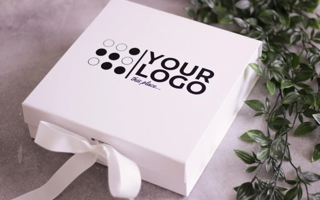 A box with a logo printed on the lid
