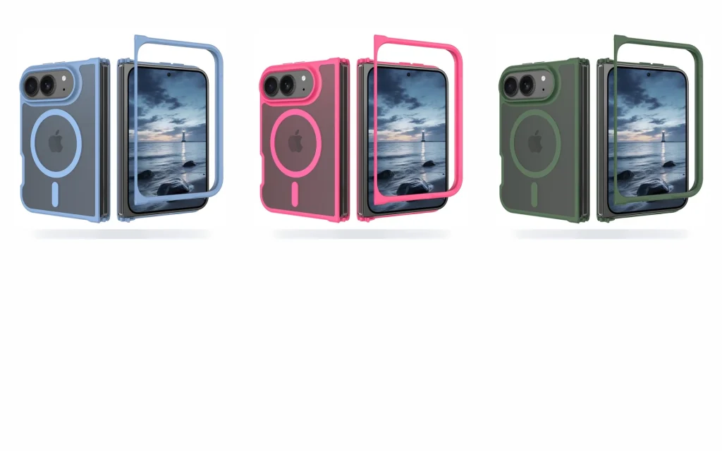 SendaFit iPhone Fold cases in three custom colours: horizon blue, rose red and deep green